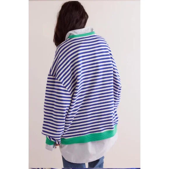 We The Free x Free People Classic Striped Oversized Crewneck Sweater Top - Picture 3 of 8